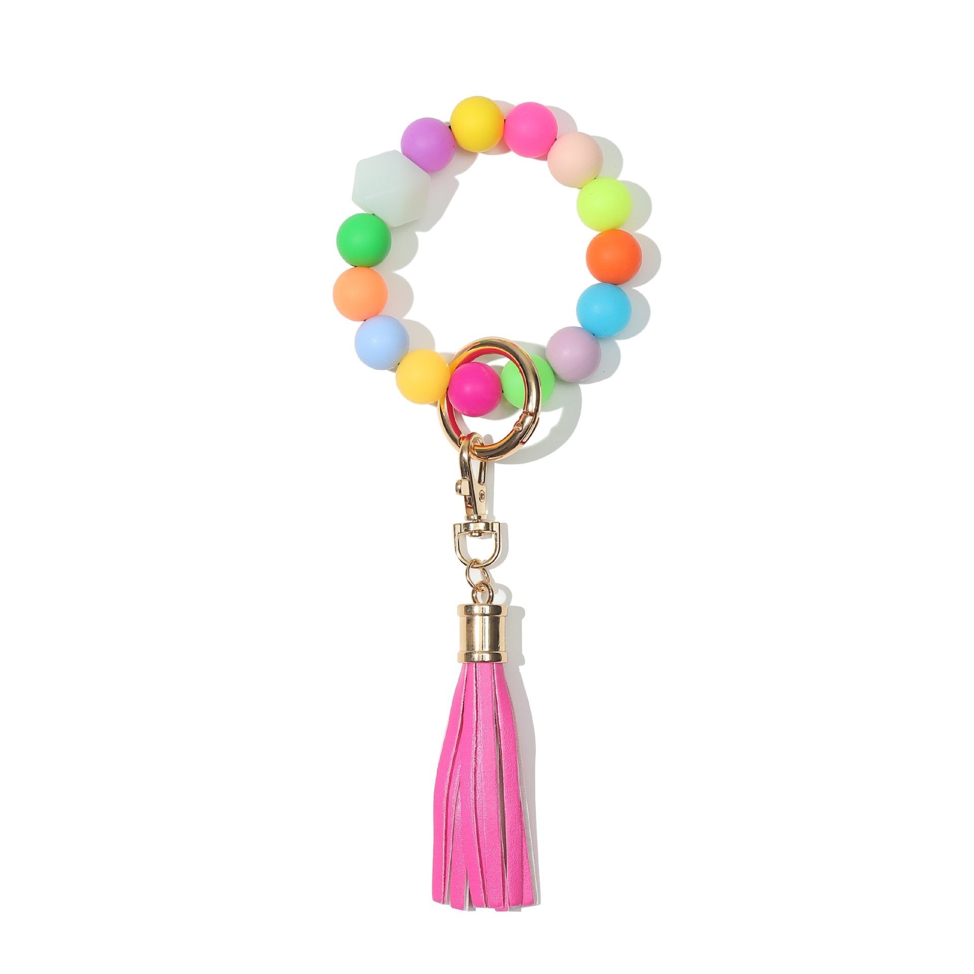 Wholesale Fluorescent Luminous Colored Silicone Beaded Wrist Keychain